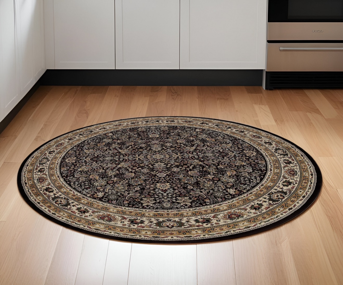 574158 6 ft. Oriental Round Rug - Black & Ivory