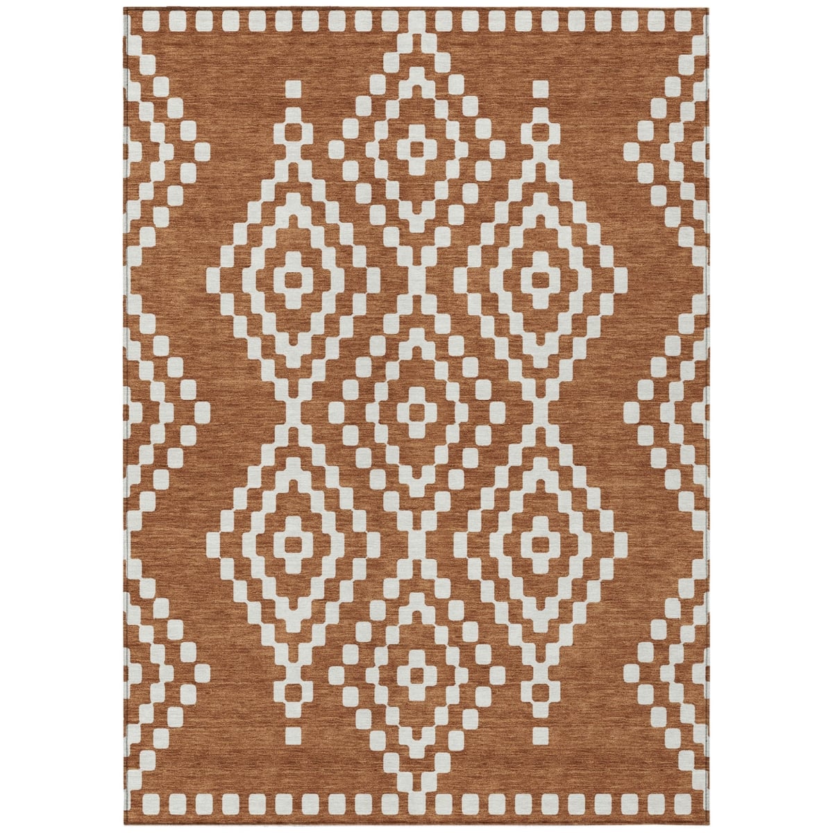592678 5 x 8 ft. Terra Cotta & Ivory Geometric Washable Indoor & Outdoor Rectangle Area Rug