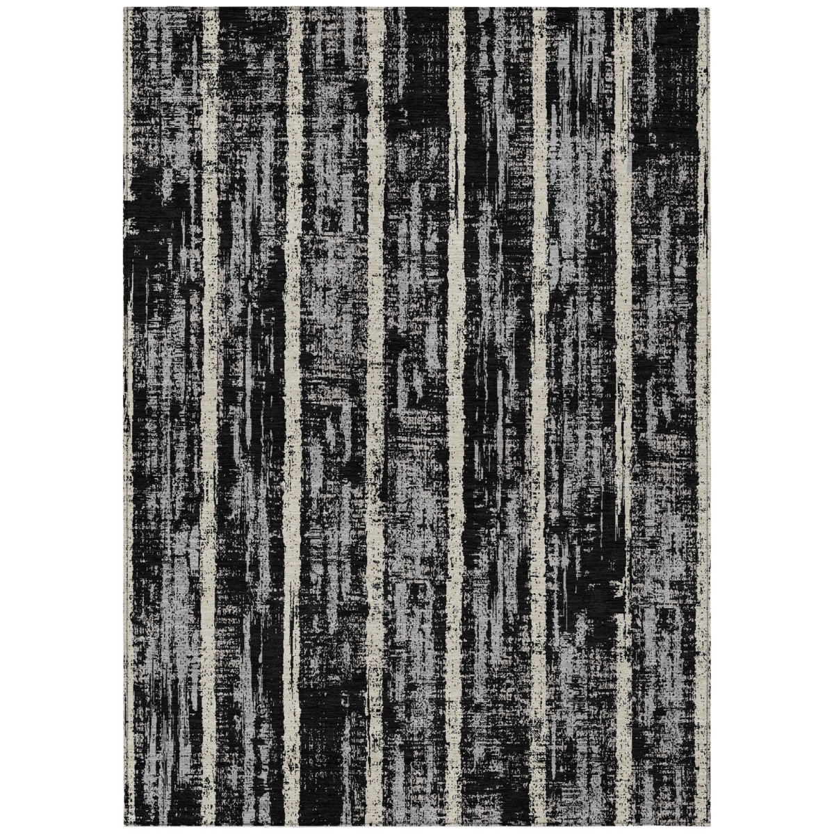 592693 9 x 12 ft. Black, Gray & Ivory Striped Washable Indoor & Outdoor Rectangle Area Rug
