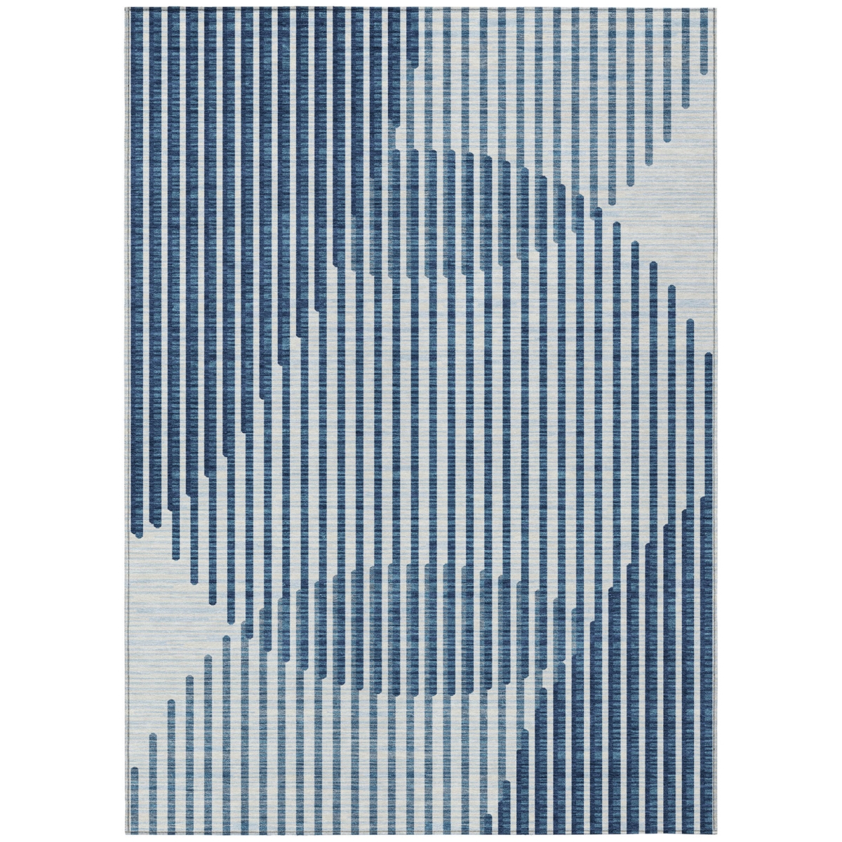 597613 3 x 5 ft. Blue & Ivory Geometric Washable Indoor & Outdoor Rectangle Area Rug