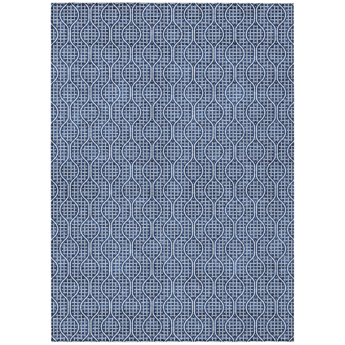 595666 10 x 14 ft. Navy Blue & Ivory Geometric Washable Indoor & Outdoor Rectangle Area Rug