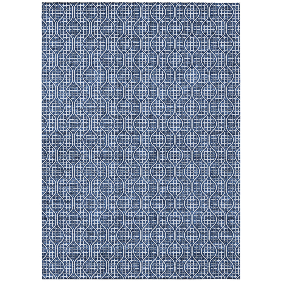595662 5 x 8 ft. Navy Blue & Ivory Geometric Washable Indoor & Outdoor Rectangle Area Rug