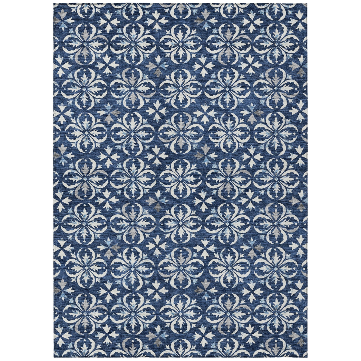 595978 10 x 14 ft. Navy Blue & Ivory Floral Washable Indoor & Outdoor Rectangle Area Rug