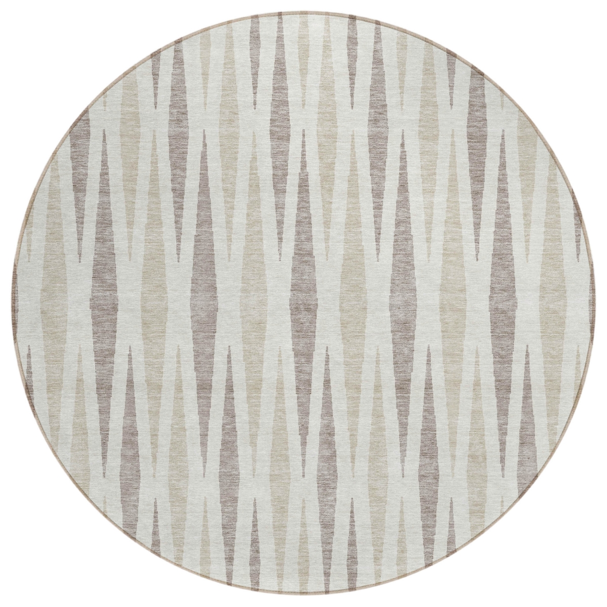 591893 8 ft. Ivory, Brown & Beige Round Geometric Washable Indoor & Outdoor Area Rug