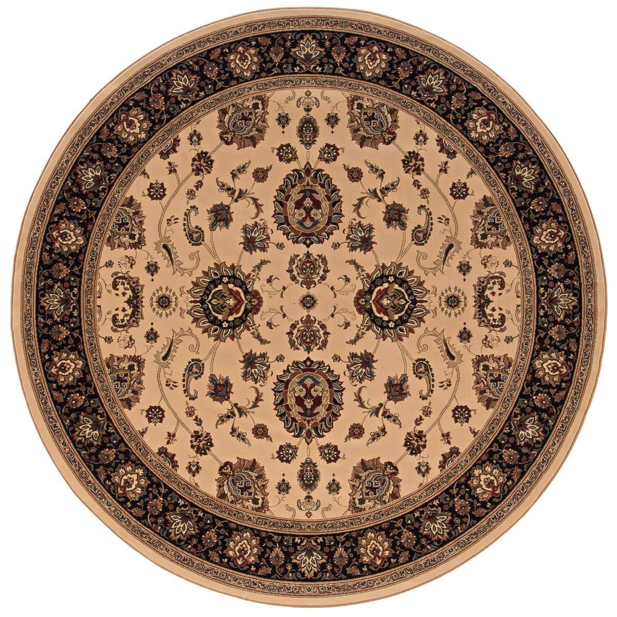574162 8 ft. Ivory & Black Oriental Round Traditional Rug