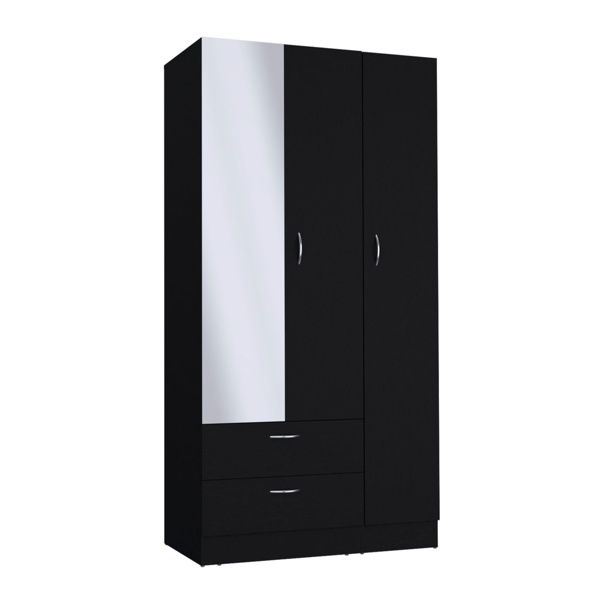 552273 71 in. Black Mirrored Two Door Two Drawer Combo Dresser
