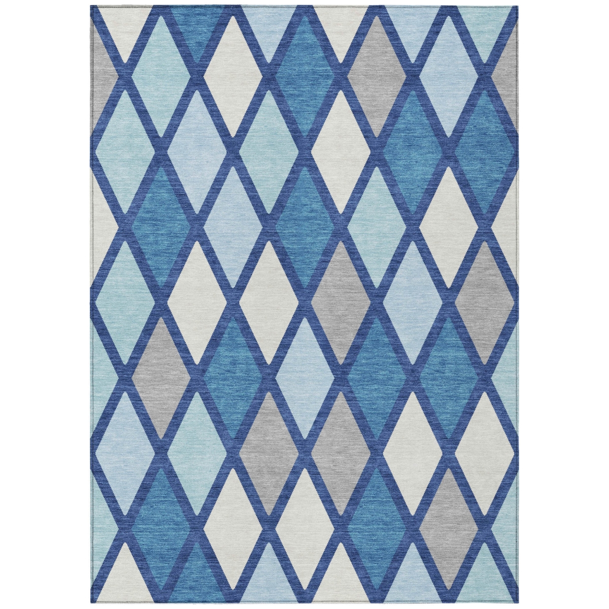 Geometric Washable Area Rug - Navy Blue Sky Blue & Ivory - 3 x 5 ft - Stain Resistant