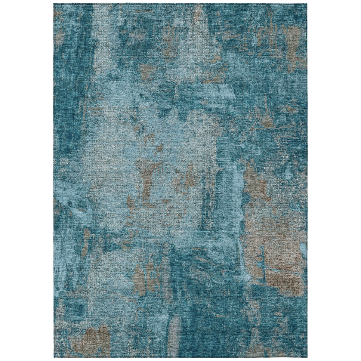596893 8 x 10 ft. Teal Blue & Gray Abstract Washable Indoor & Outdoor Rectangle Area Rug