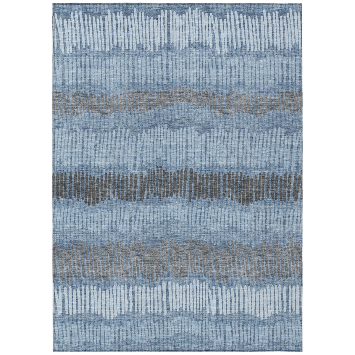 592458 8 x 10 ft. Blue, Black & Gray Striped Washable Indoor & Outdoor Rectangle Area Rug