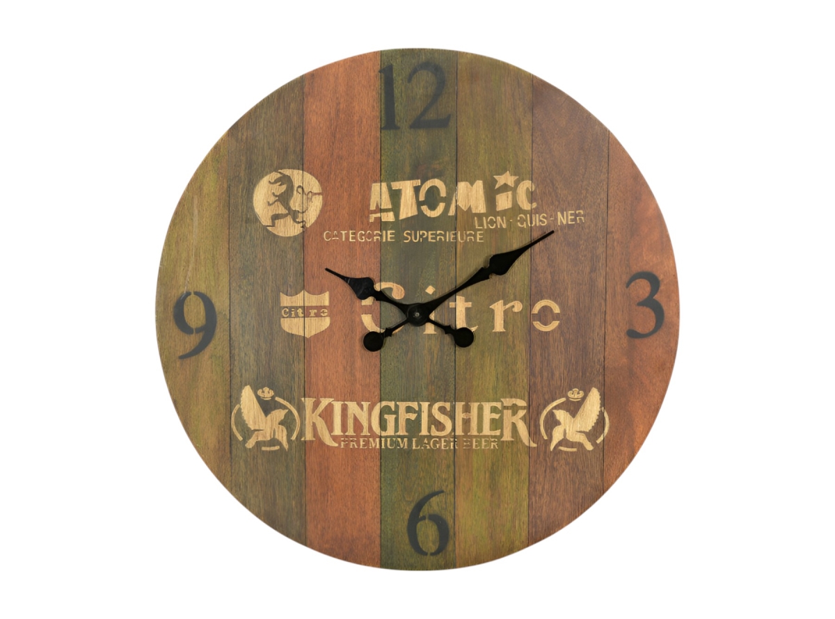 554635 24 in. Brown Solid Wood Silent Analog Round Wall Clock