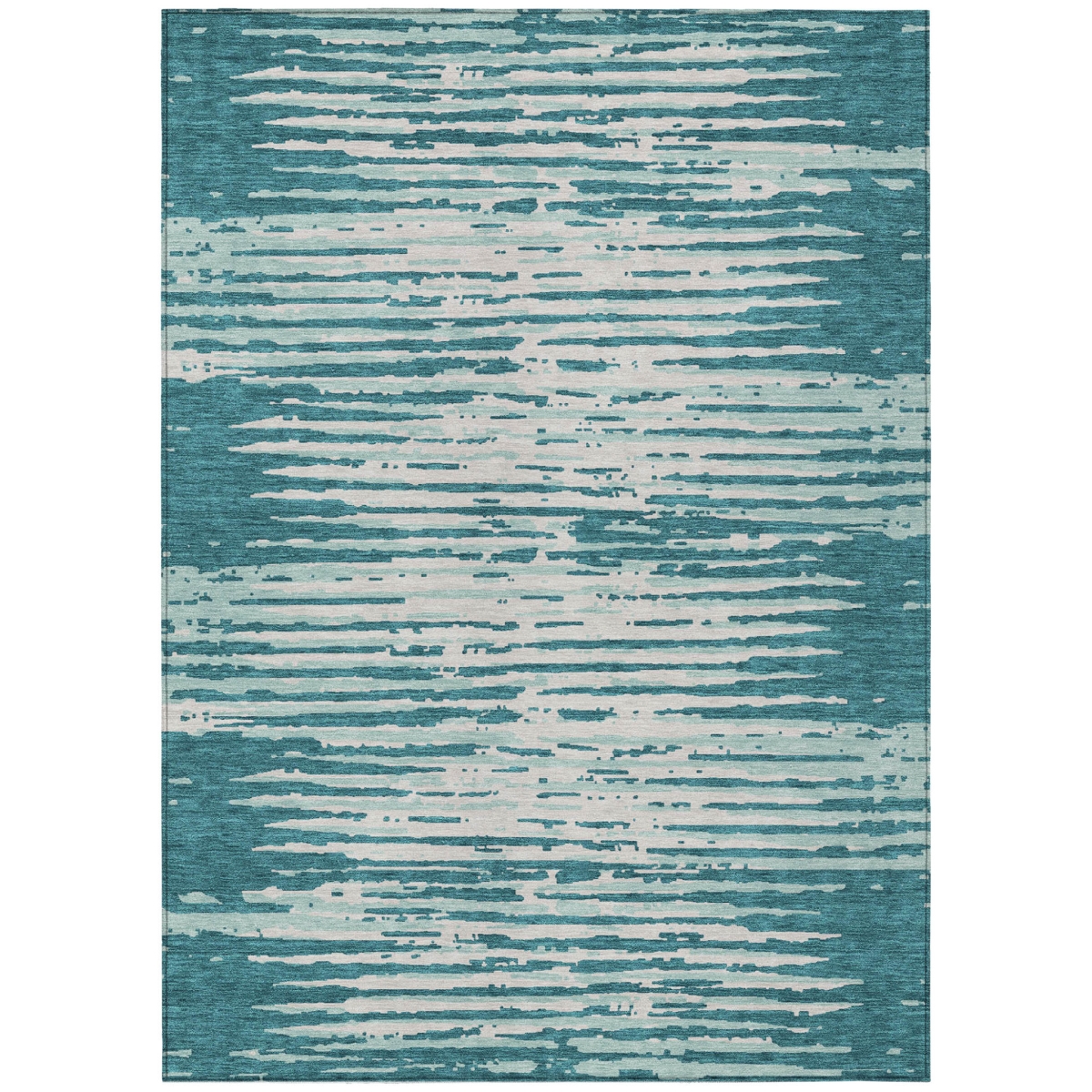 592425 3 x 5 ft. Teal Blue & Ivory Striped Washable Indoor & Outdoor Rectangle Area Rug