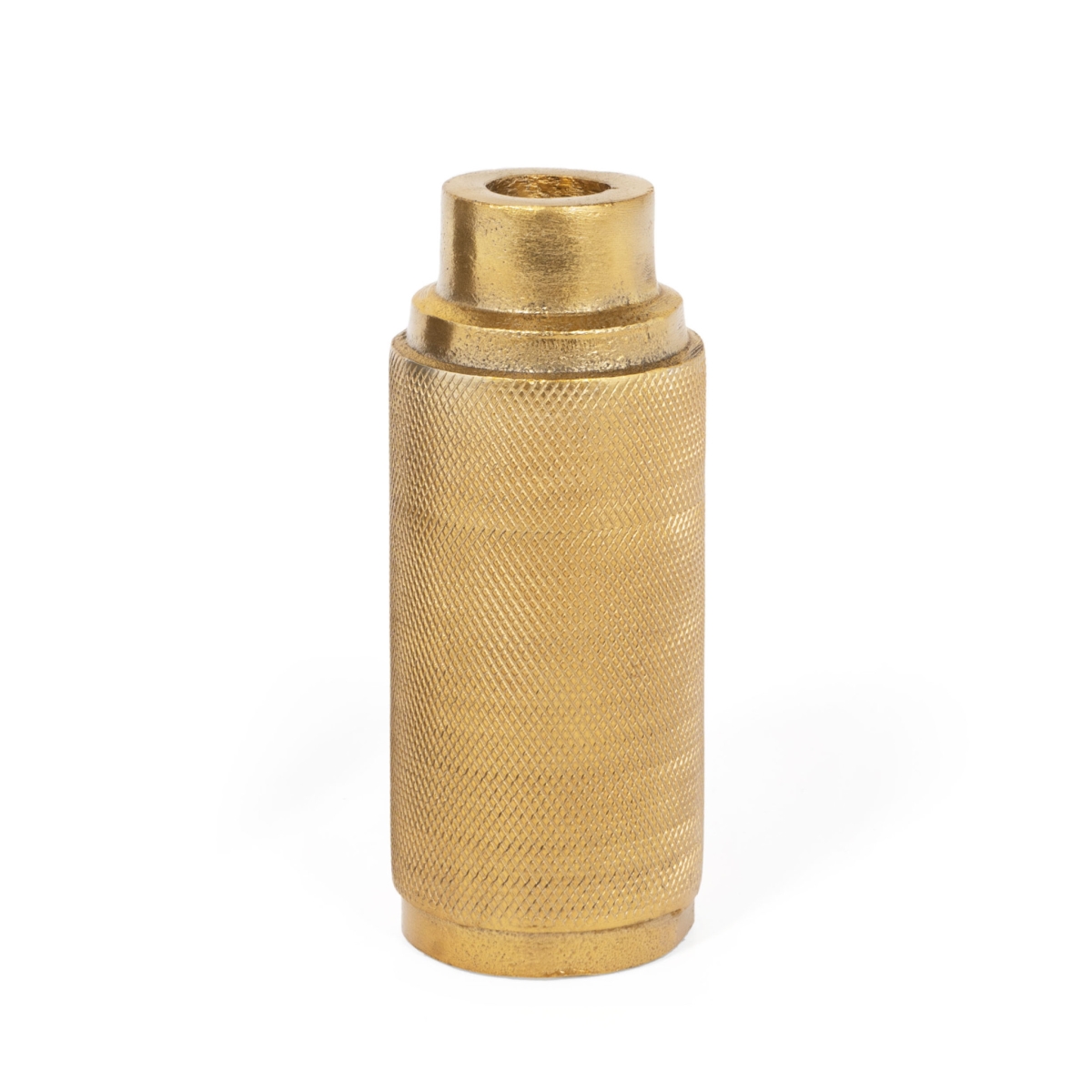 576824 5 in. Gold Distressed Aluminum Tabletop Taper Candle Holder