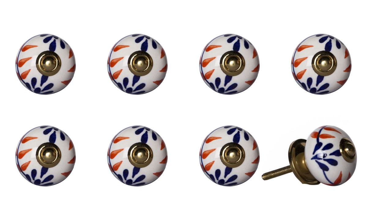 544442 Blue & White Ceramic & Metal Drawer Pull Knobs - Set of 8