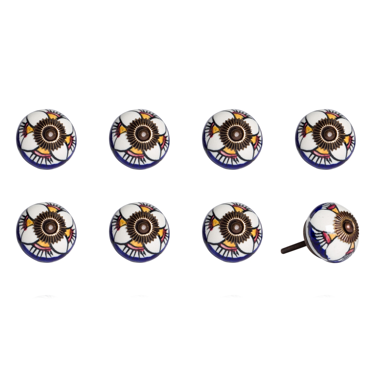 544413 Blue & White Ceramic & Metal Drawer Pull Knobs - Set of 8