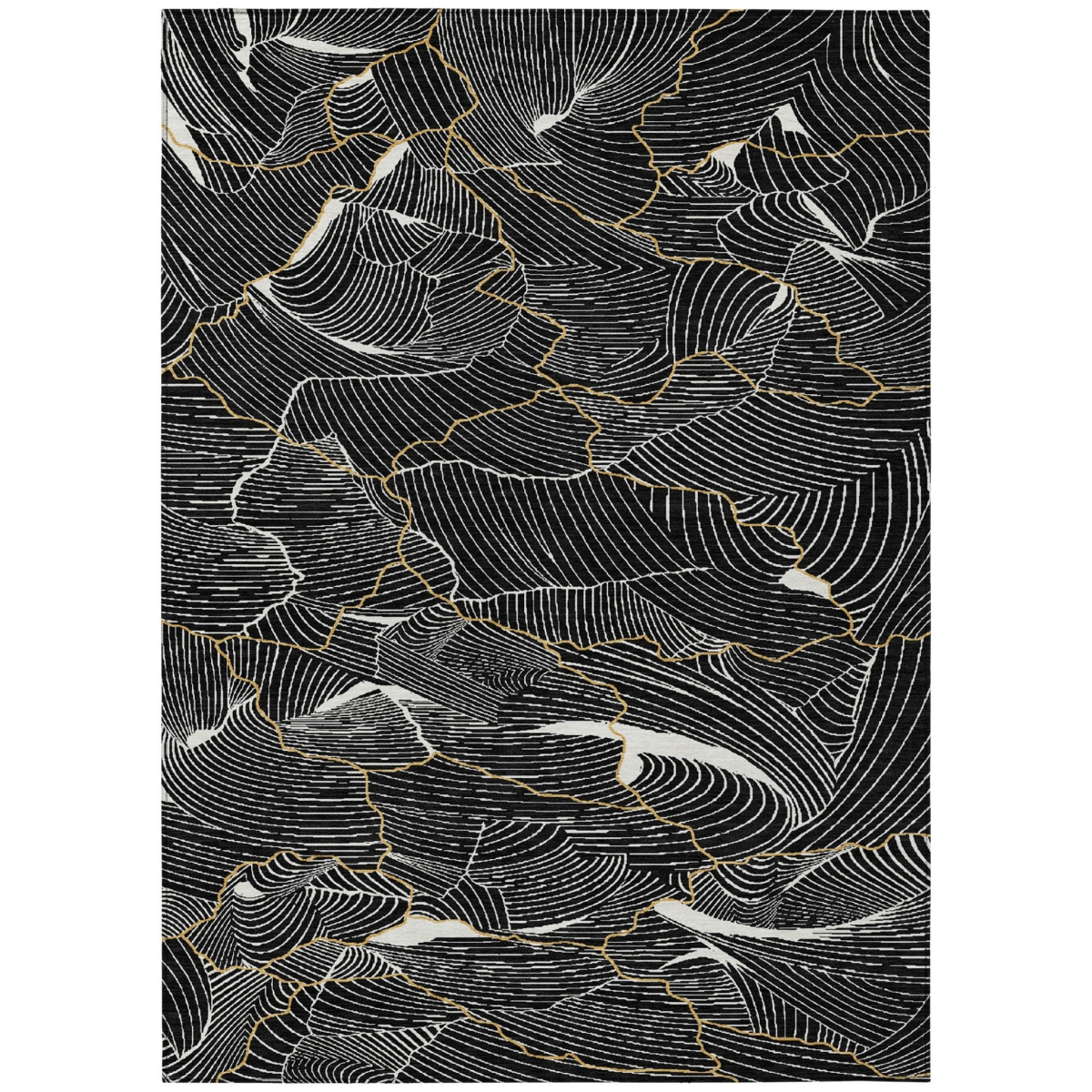 601037 10 x 14 ft. Black, Ivory & Gold Abstract Washable Indoor & Outdoor Rectangle Area Rug