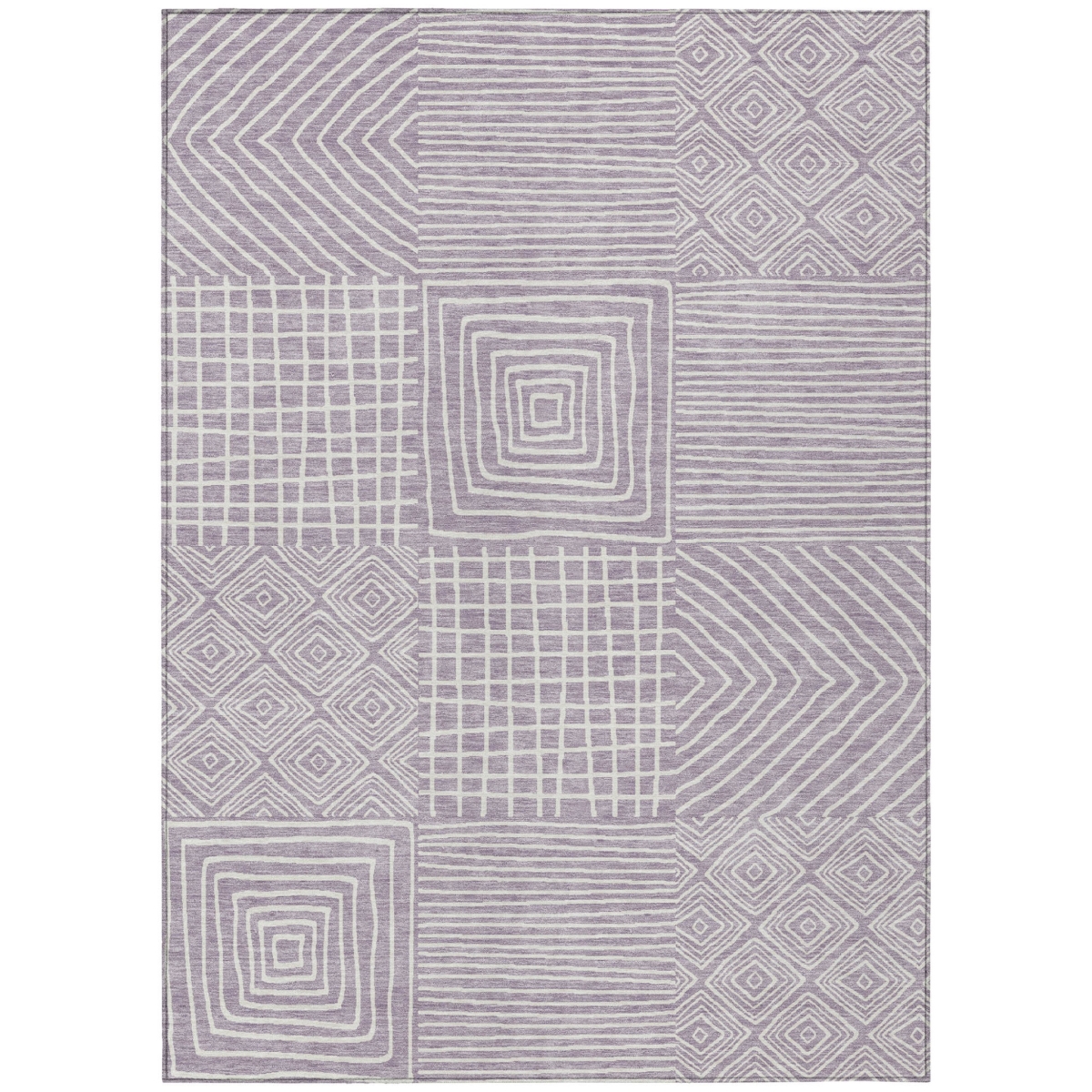 600751 5 x 8 ft. Lavender & Ivory Geometric Washable Indoor & Outdoor Rectangle Area Rug