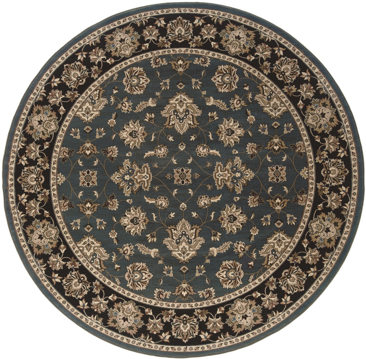 574186 8 ft. Blue & Black Floral Round Traditional Rug