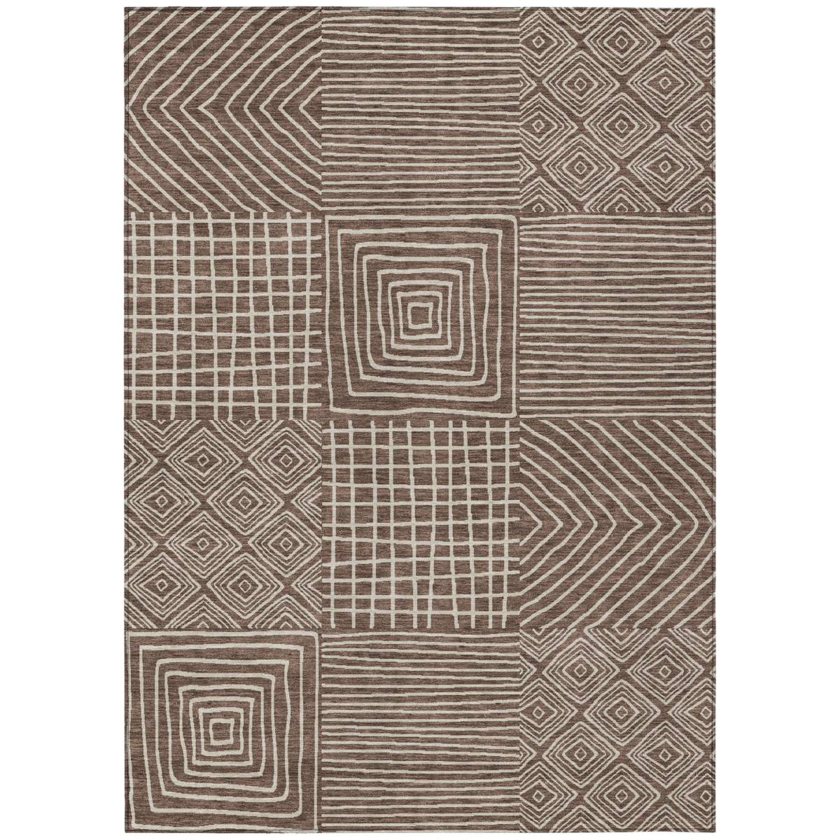 600727 5 x 8 ft. Brown & Ivory Geometric Washable Indoor & Outdoor Rectangle Area Rug