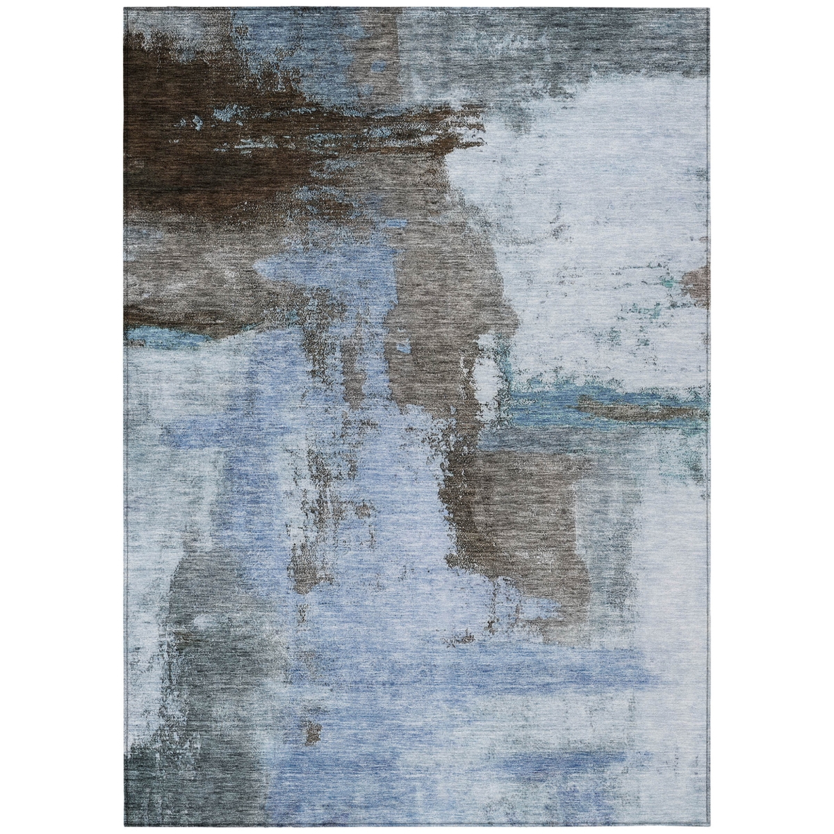 602952 5 x 8 ft. Blue, Gray & Dark Brown Abstract Washable Indoor & Outdoor Rectangle Area Rug