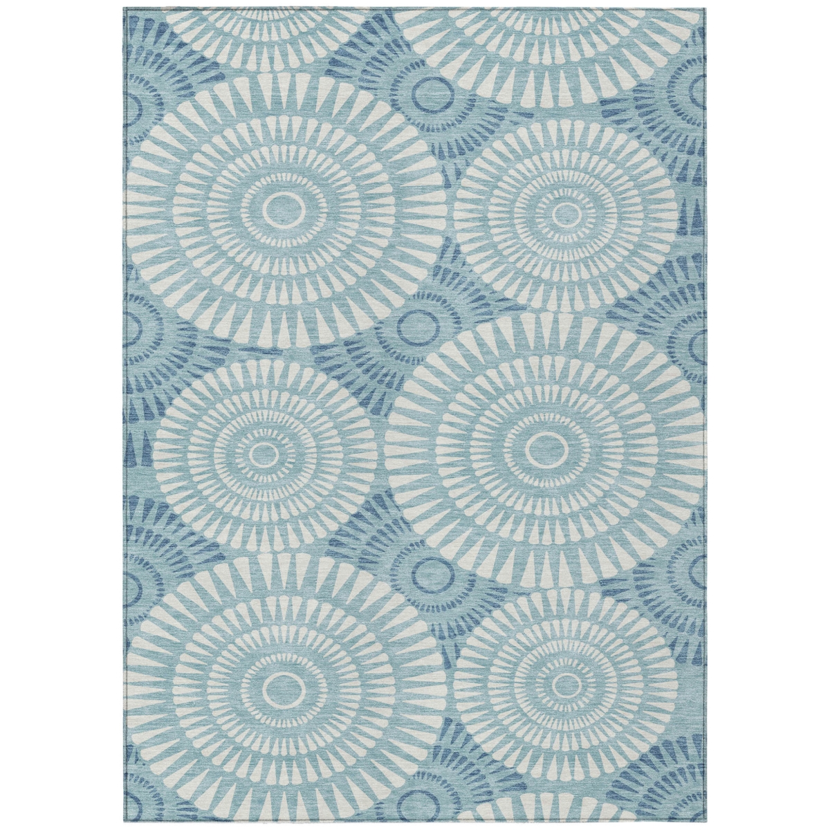591646 5 x 8 ft. Teal Blue & Ivory Geometric Washable Indoor & Outdoor Rectangle Area Rug