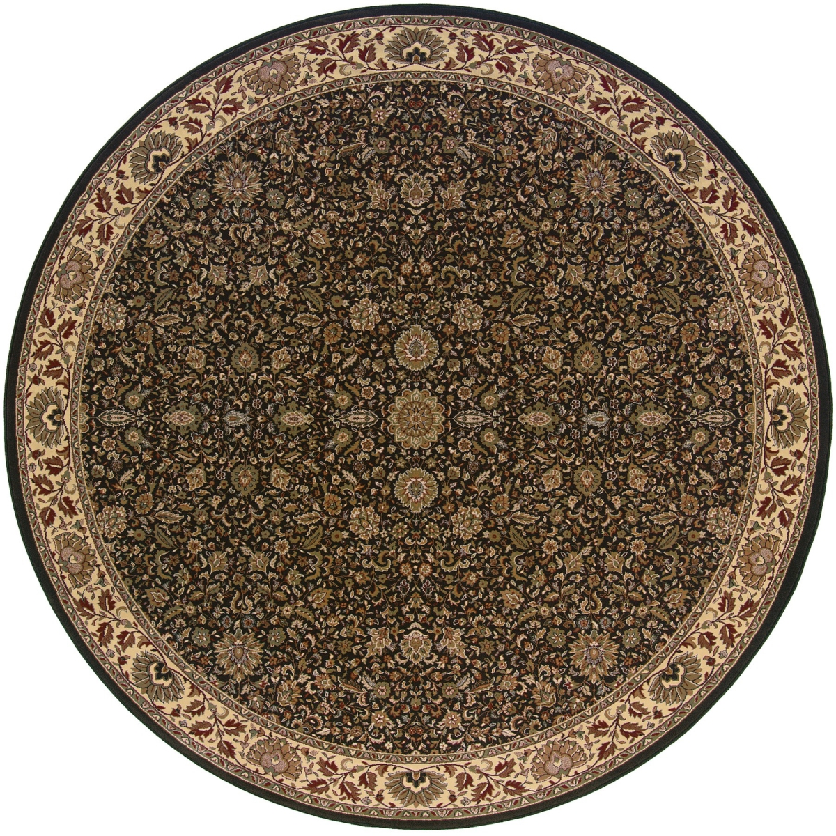 574141 8 ft. Brown & Ivory Oriental Round Traditional Rug