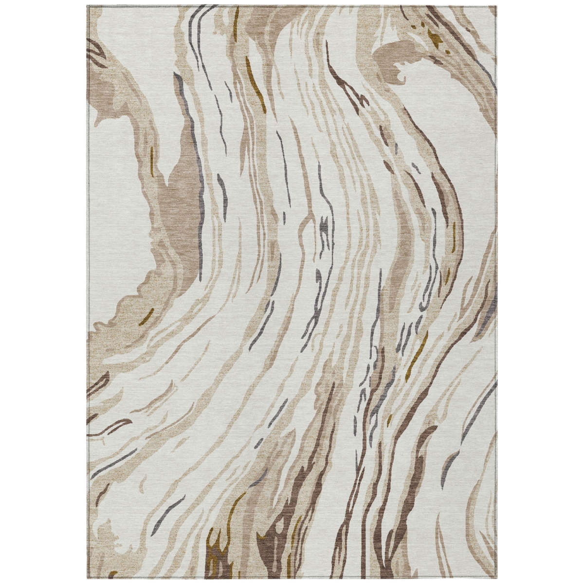 600237 8 x 10 ft. Ivory, Beige & Brown Abstract Washable Indoor & Outdoor Rectangle Area Rug
