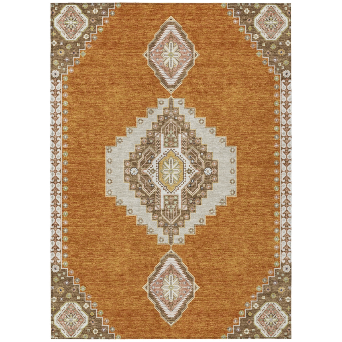 598394 3 x 5 ft. Copper, Brown & Ivory Oriental Washable Indoor & Outdoor Rectangle Traditional Area Rug