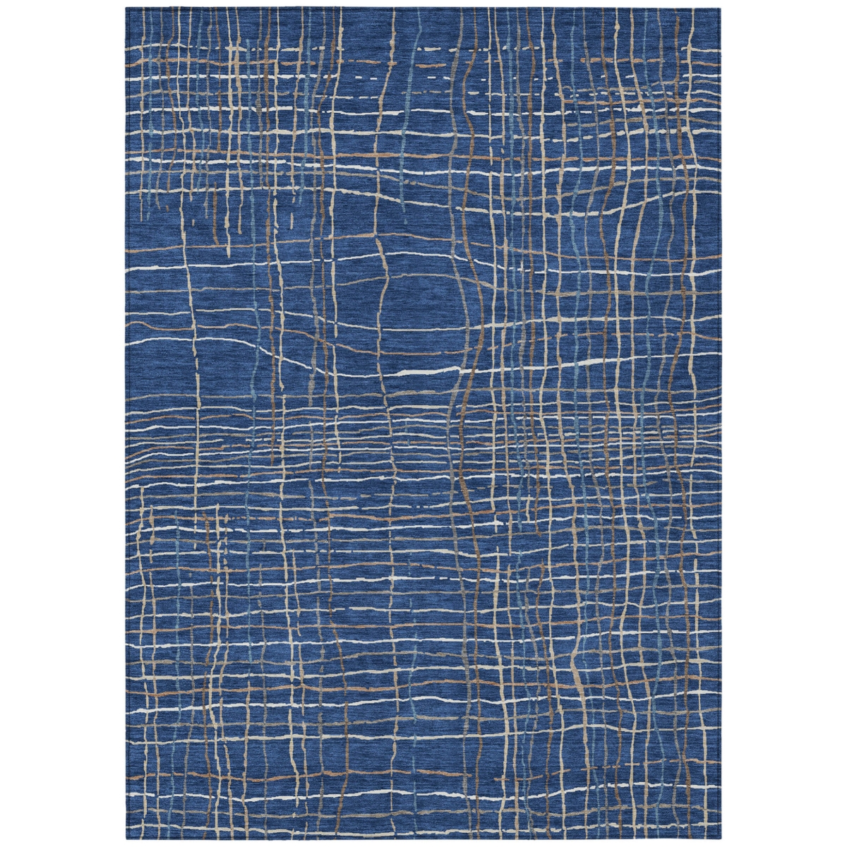 597409 3 x 5 ft. Navy Blue, Gray & Brown Striped Washable Indoor & Outdoor Rectangle Area Rug