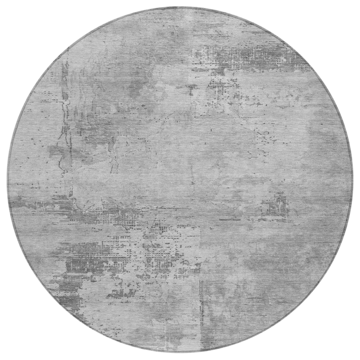 602709 8 ft. Gray & Silver Round Abstract Washable Indoor & Outdoor Area Rug