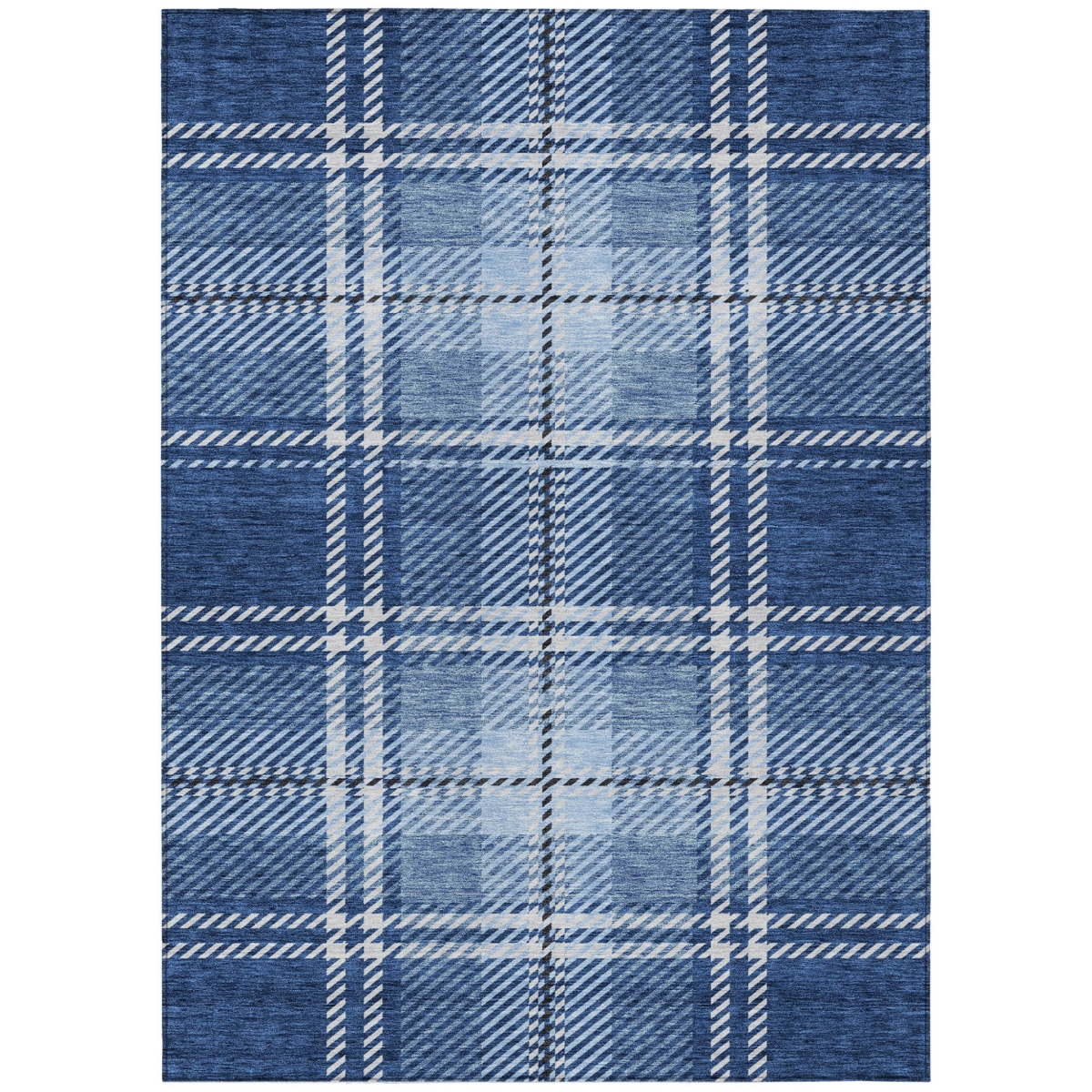Navy Blue Black & Ivory Plaid Area Rug - 3 x 5 ft. - Washable & Stain Resistant