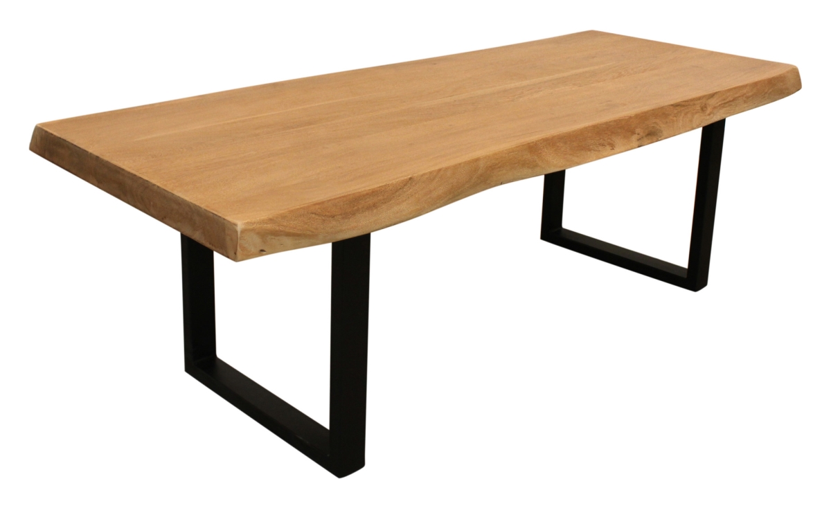 569545 70 in. Natural & Black Solid Wood & Iron Live Edge Coffee Table
