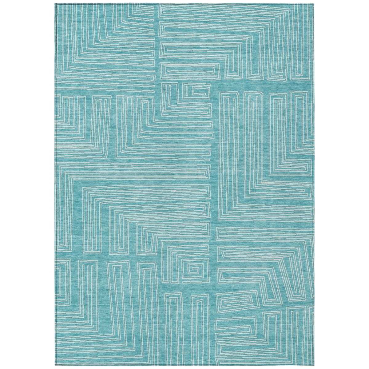 600869 10 x 14 ft. Turquoise & Ivory Geometric Washable Indoor & Outdoor Rectangle Area Rug