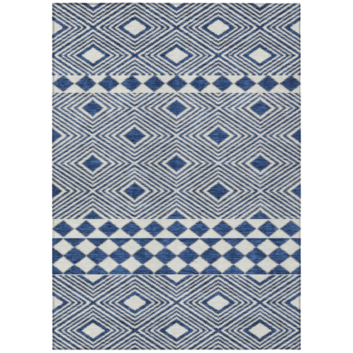 593445 5 x 8 ft. Navy Blue & Ivory Geometric Washable Indoor & Outdoor Rectangle Area Rug