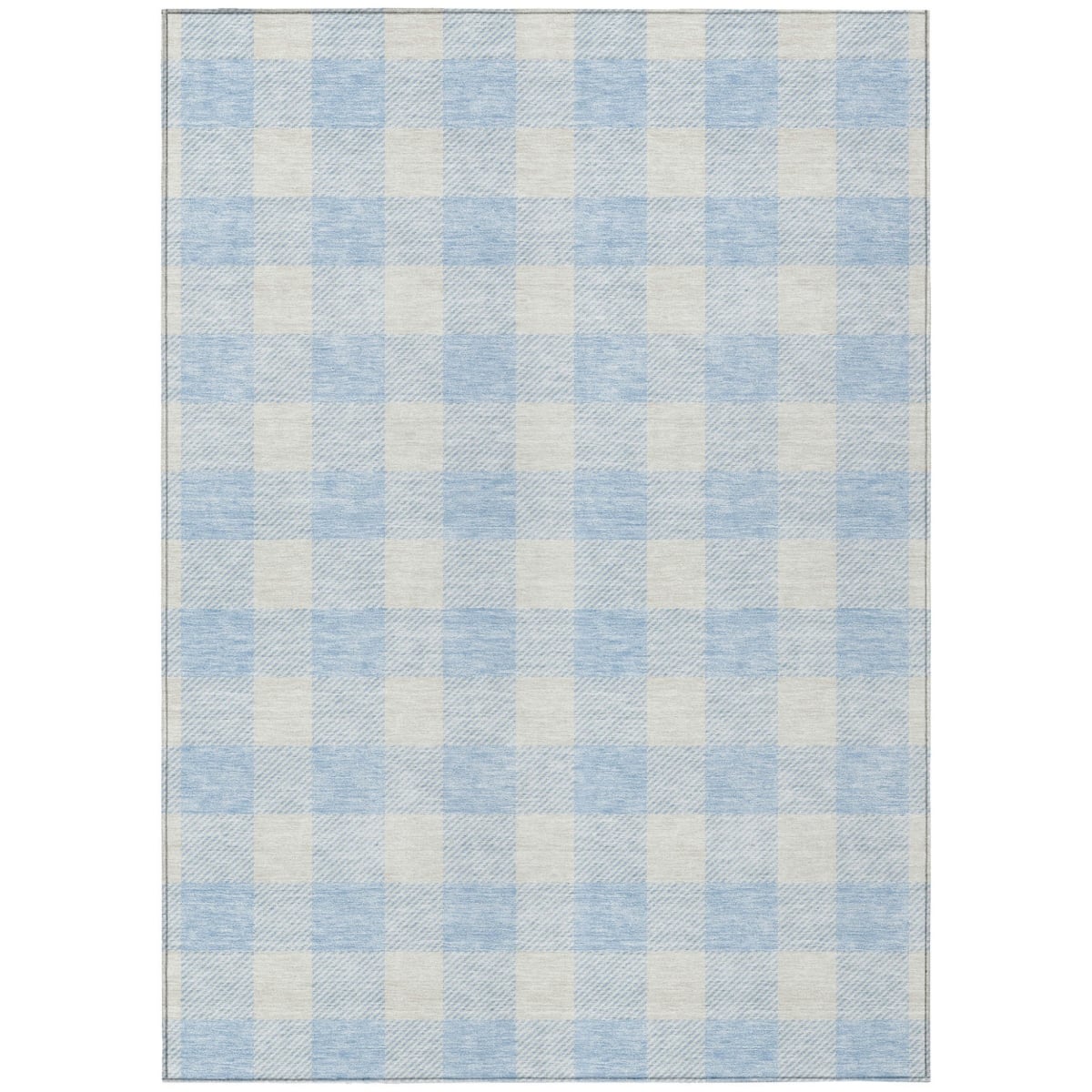 Sky Blue & Gray Plaid Area Rug - 3 x 5 ft. - Washable - Stain Resistant