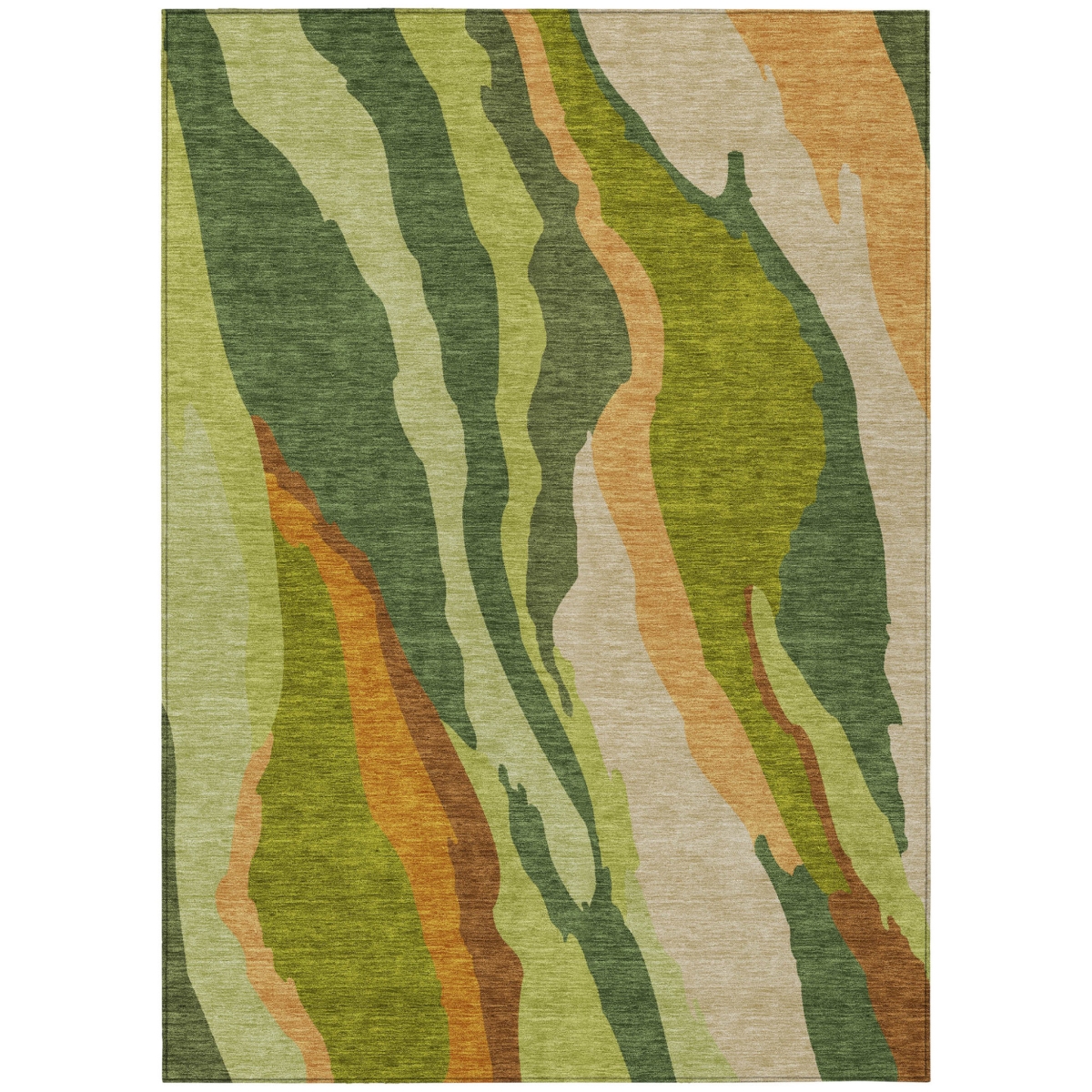 600967 5 x 8 ft. Green, Beige & Copper Abstract Washable Indoor & Outdoor Rectangle Area Rug