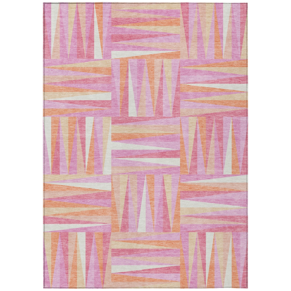 598245 5 x 8 ft. Blush, Ivory & Orange Geometric Washable Indoor & Outdoor Rectangle Area Rug