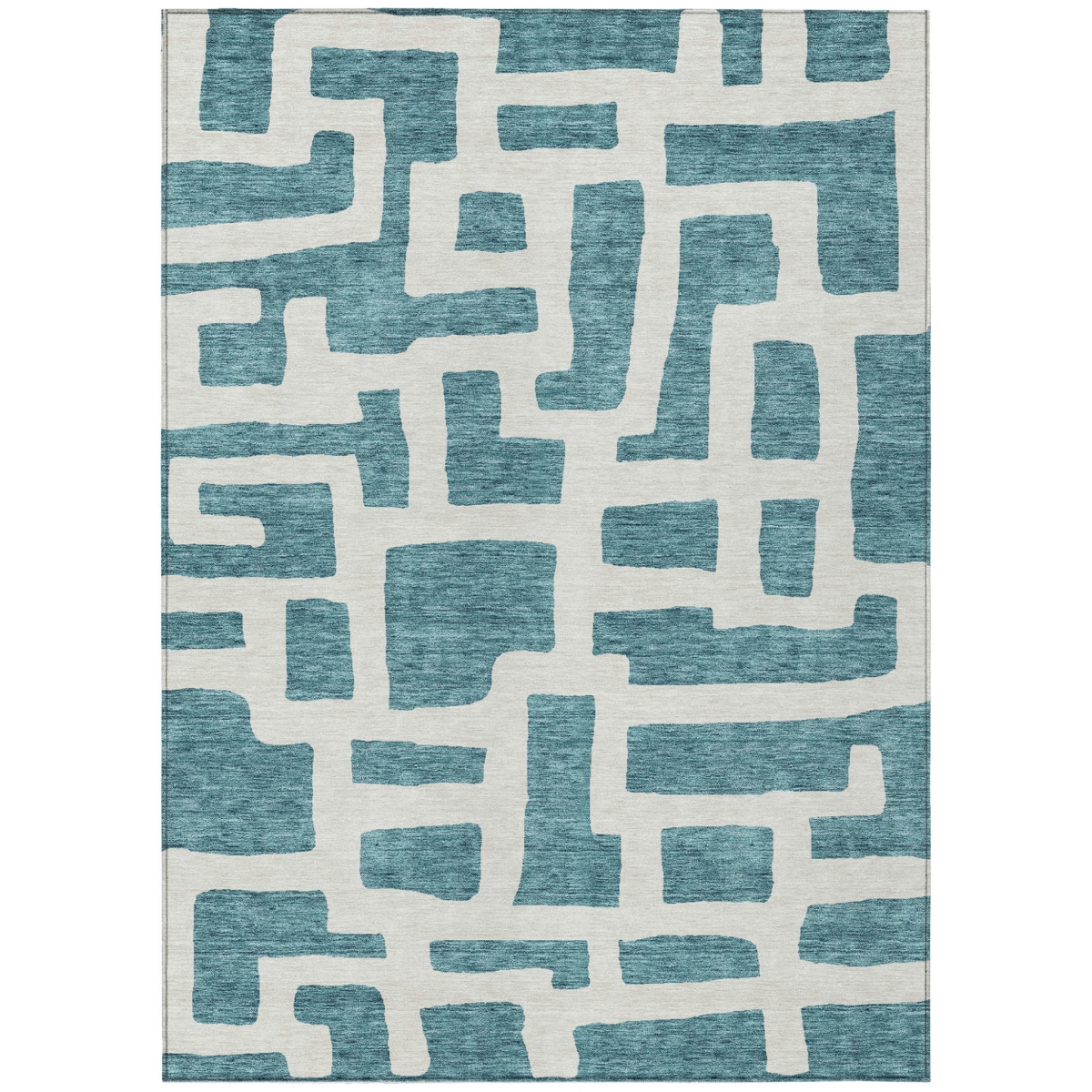 593900 9 x 12 ft. Teal Blue & Ivory Abstract Washable Indoor & Outdoor Rectangle Area Rug