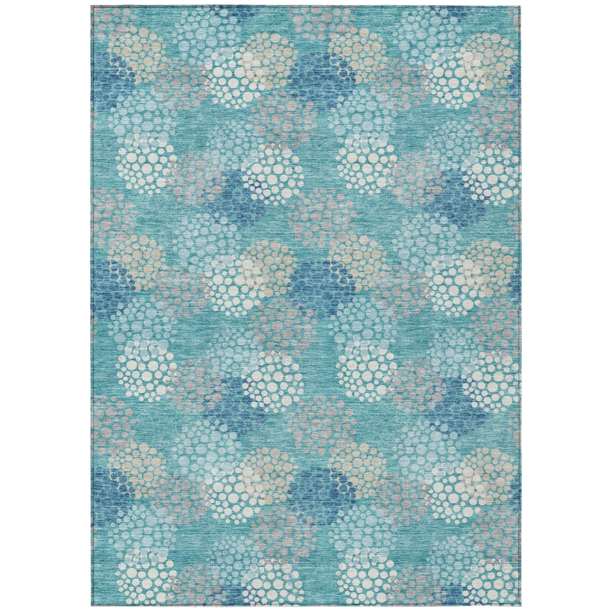 594287 5 x 8 ft. Teal Blue, Gray & Ivory Polka Dot Washable Indoor & Outdoor Rectangle Area Rug