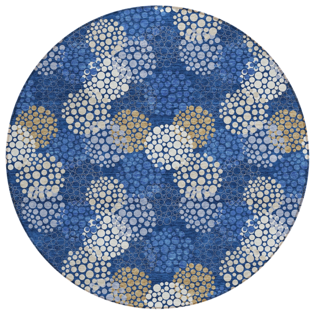 594264 8 ft. Navy Blue, Brown & Ivory Round Polka Dot Washable Indoor & Outdoor Area Rug