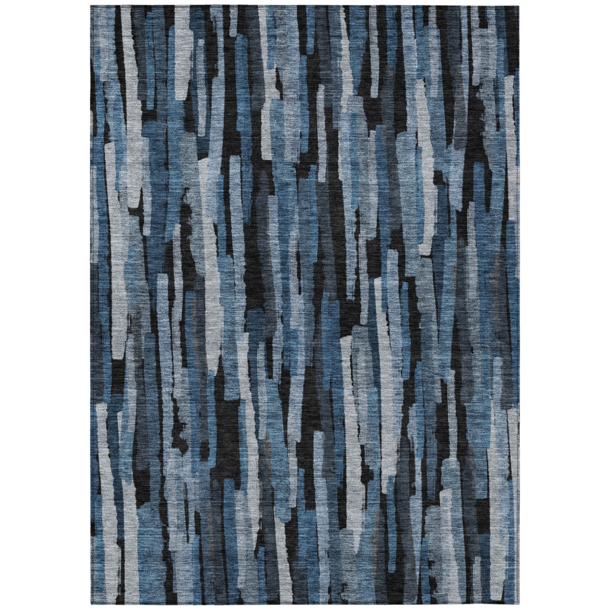 603216 5 x 8 ft. Blue, Black & Gray Striped Washable Indoor & Outdoor Rectangle Area Rug