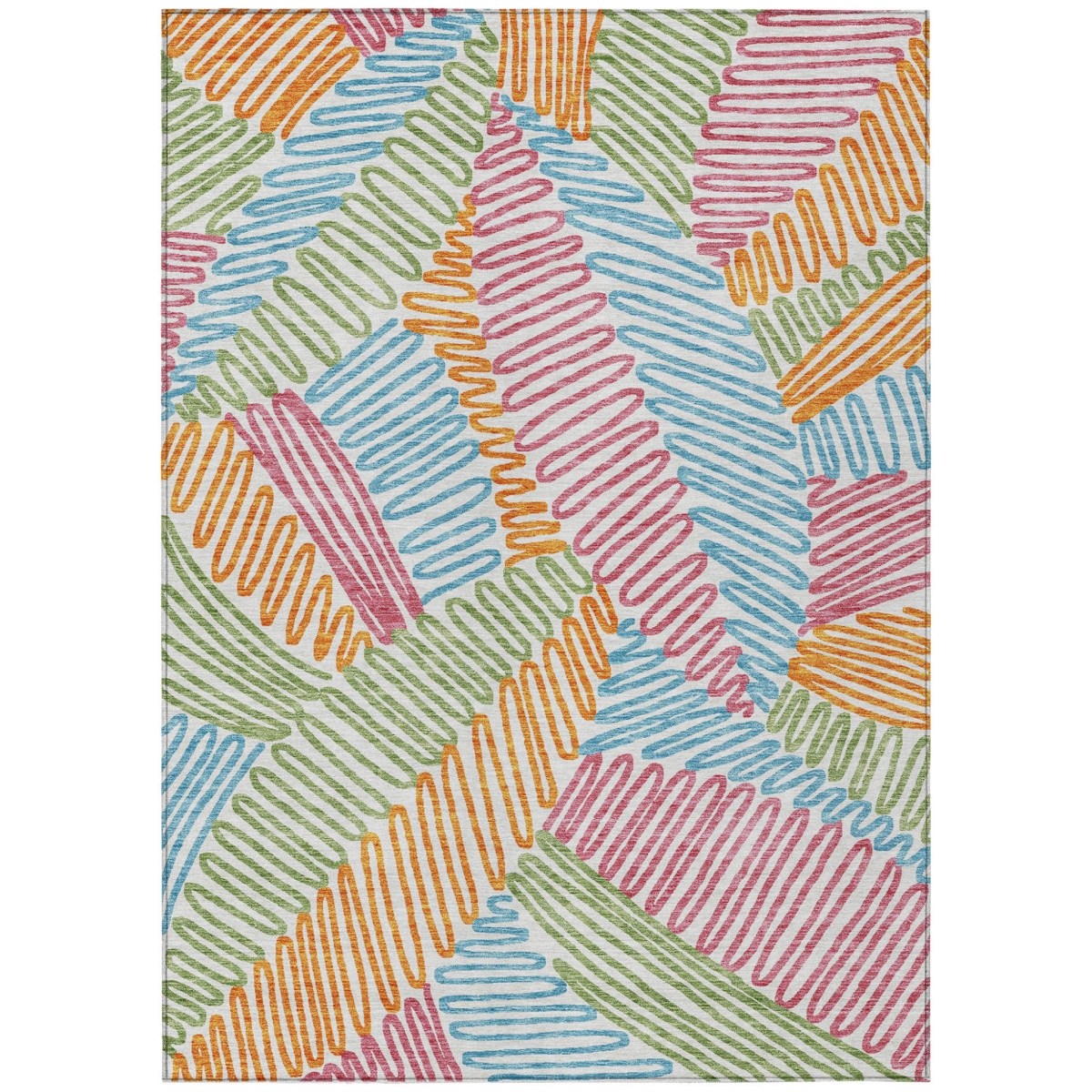 593993 5 x 8 ft. Blue, Green & Pink Floral Washable Indoor & Outdoor Rectangle Area Rug
