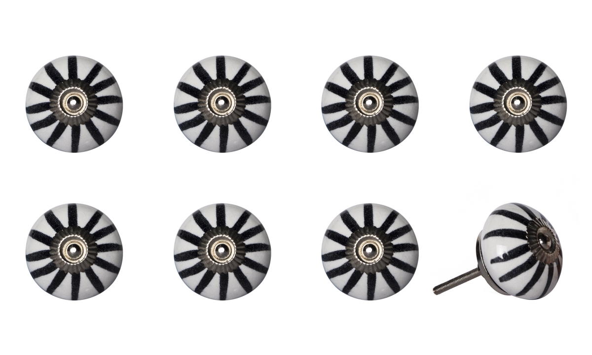 544414 Black & White Ceramic & Metal Drawer Pull Knobs - Set of 8