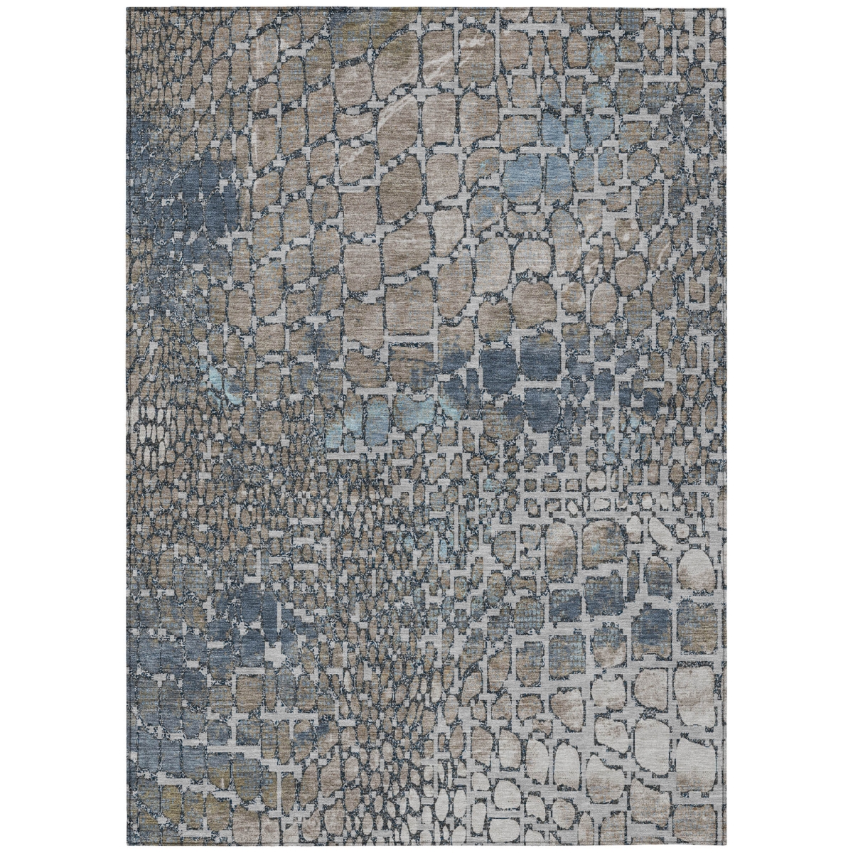 596833 8 x 10 ft. Silver, Blue & Brown Abstract Washable Indoor & Outdoor Rectangle Area Rug