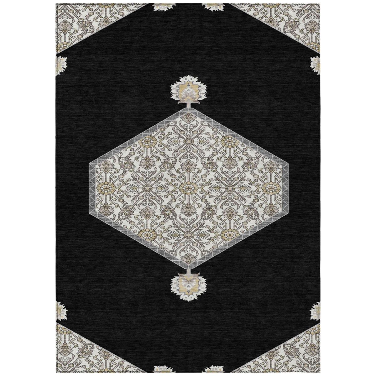598173 5 x 8 ft. Black, Gray & Ivory Oriental Washable Indoor & Outdoor Rectangle Traditional Area Rug