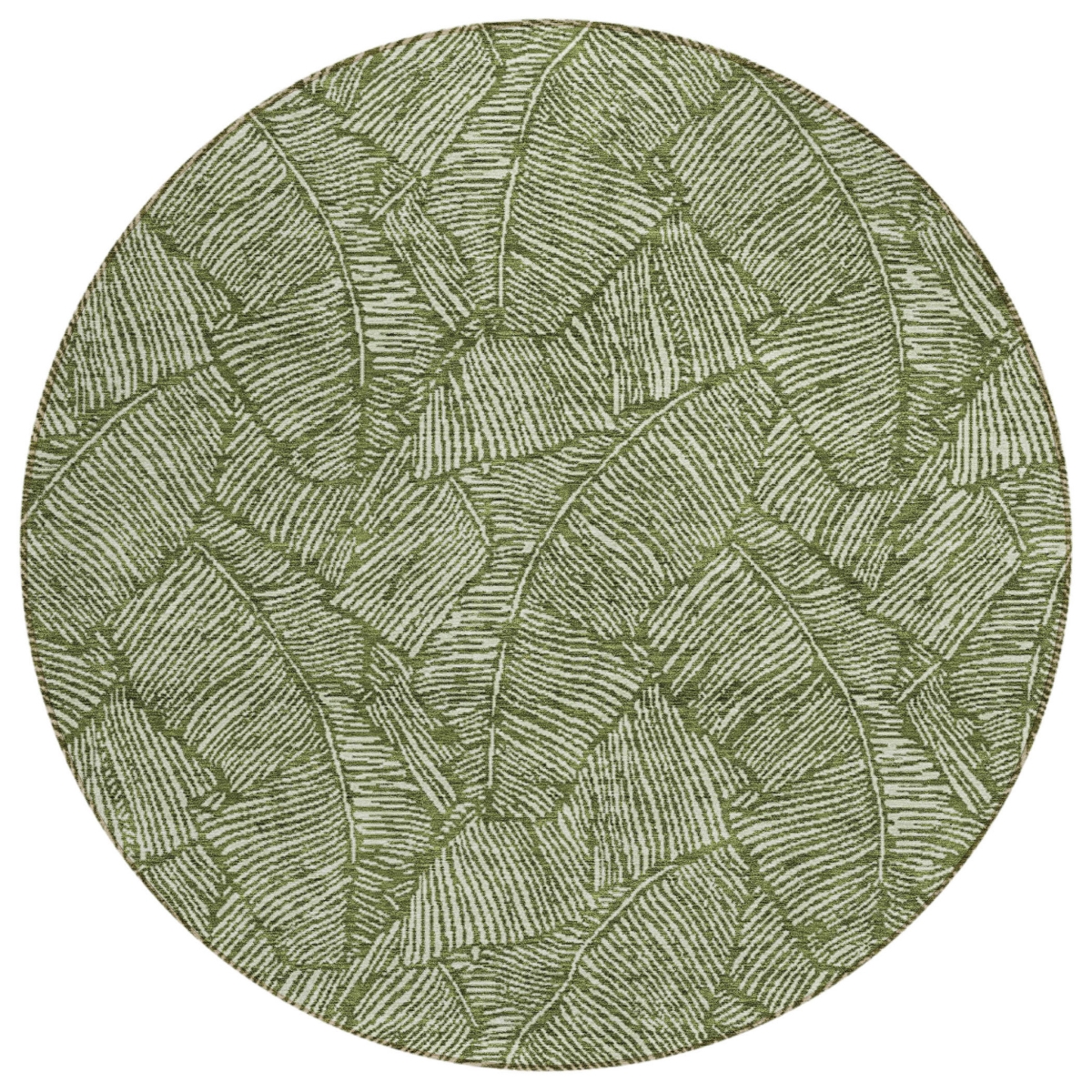 594649 8 ft. Olive Green & Light Green Round Floral Washable Indoor & Outdoor Area Rug