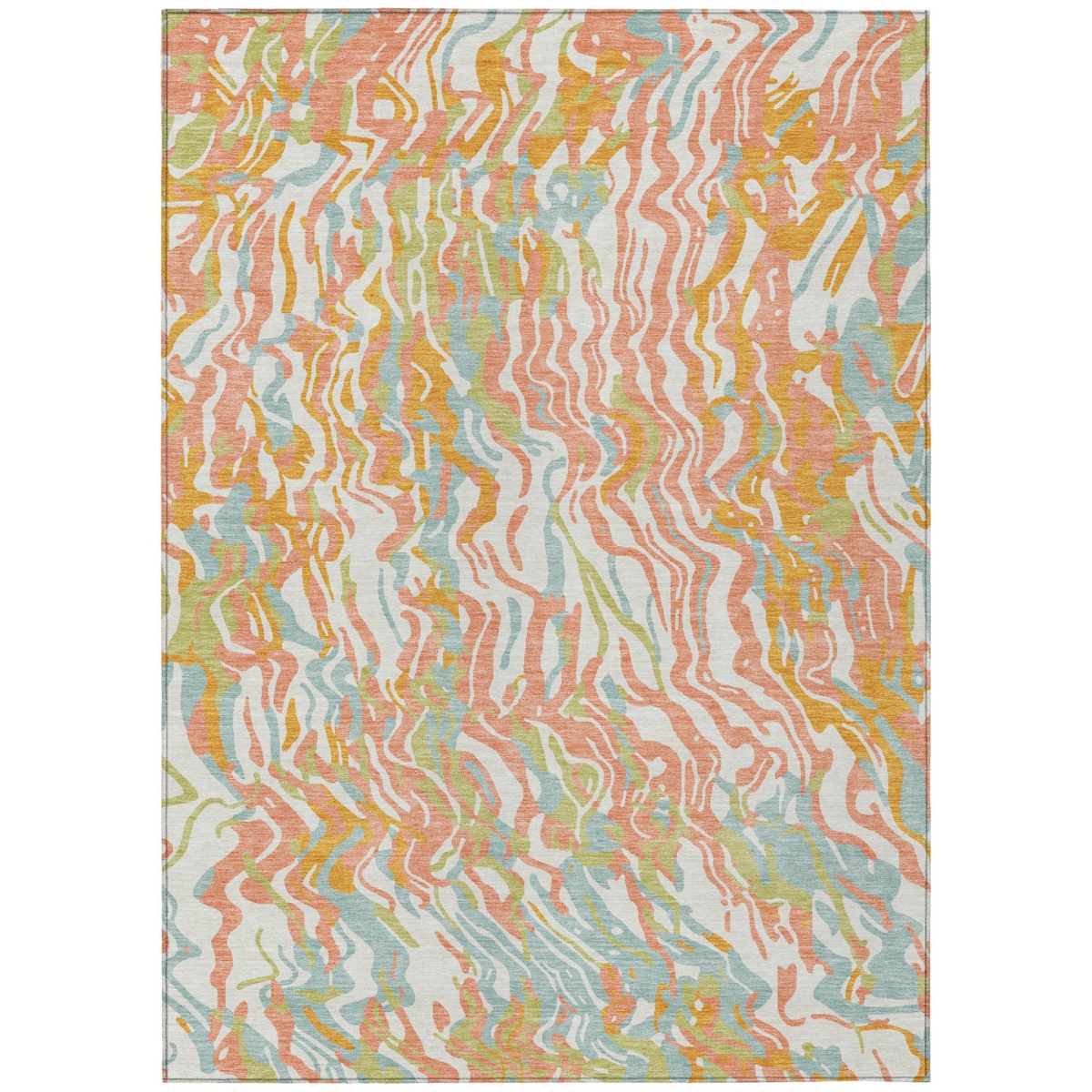 600282 3 x 5 ft. Coral, Green & Copper Abstract Washable Indoor & Outdoor Rectangle Area Rug