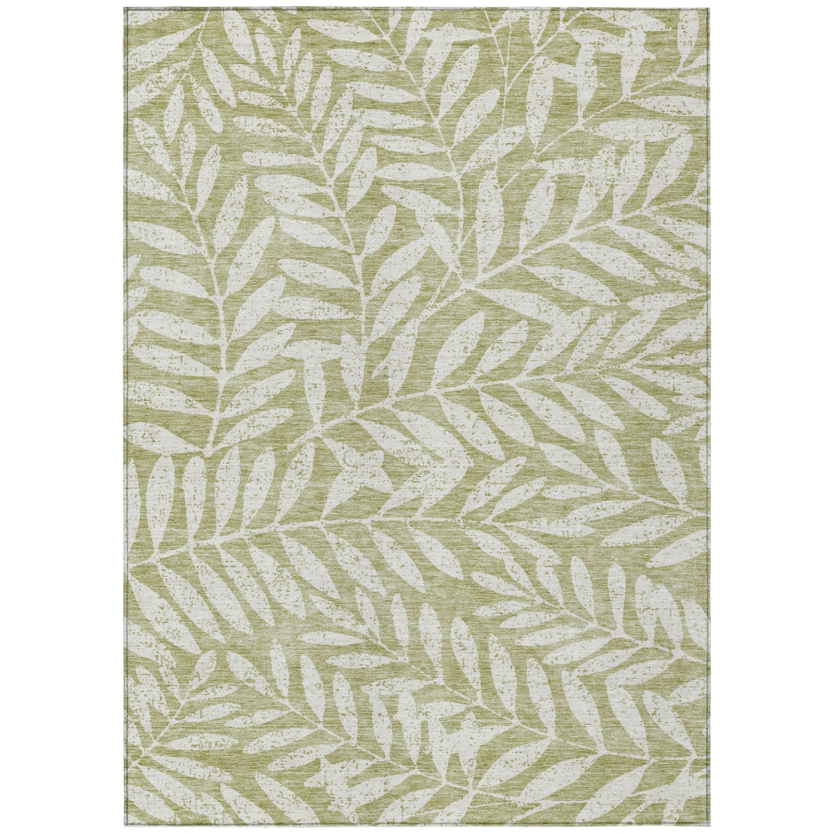 593473 10 x 14 ft. Artichoke Green & Ivory Floral Washable Indoor & Outdoor Rectangle Area Rug