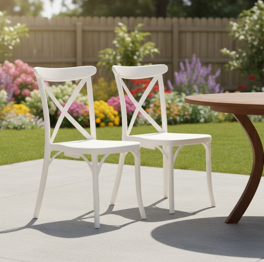 Outdoor Stacking Dining Chairs - White - Set of 4 - Heavy Duty Design