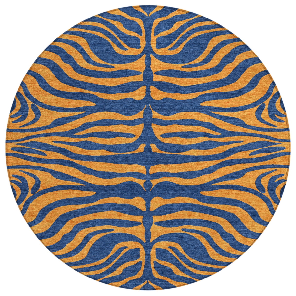 600680 8 ft. Navy Blue & Pink Round Animal Print Washable Indoor & Outdoor Area Rug