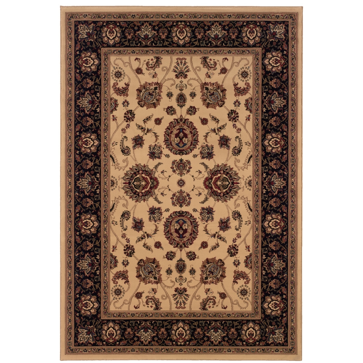 574163 8 ft. Ivory & Black Oriental Square Traditional Rug